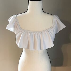 Victoria’s Secret White, Two-Layer, Wide-Shoulder, Ruffle, Bikini Top. Size S.